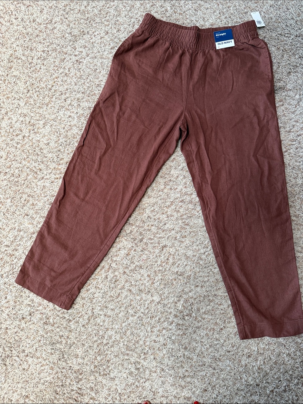 Old Navy Rust Brown Elastic-High Waist straight linen Pants